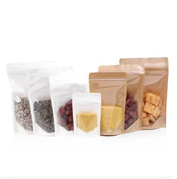 Clear Front Transparent White Brown Kraft Paper Bag Nut Tea Self-standting Self seal Package Bag Plastic Display Window Bags