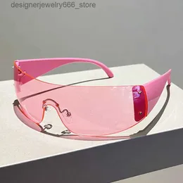 Sonnenbrille Y2K Grenzlose Markendesignerin Männern Sonnenbrille 2023 Ein Stück Trend Luxus Sonnenbrille Ngerediert Dampf Punk Pink Schatten UV400 Q240426