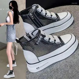 Casual Shoes Summer High Top Women Comfortable Platform Sneakers Knee Boots Side Zipper Breathable Flats