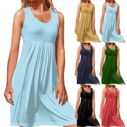 Casual Dresses Woman Clothing Women Summer Round Neck Tank Top Sleeveless Multicolor Soild Color Print Dress Ropa Para Mujer