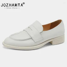 Casual Shoes JOZHAMTA Size 34-40 Women Loafers Real Leather Soft Square Toe Flats Low Heels Spring Office Lady Daily Pumps