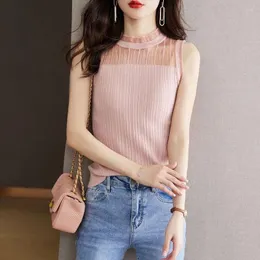 Serbatoi da donna 2024 Summer Commuiting Chic Fashion versatile senza maniche rotonde Slimt Slip Gaude Top-shirt Solid Stripe Top