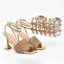 Dress Shoes Autumn Arrivals Nigerian Design Women Matching And Bag Set In Gold Color High Quality Pumps For Garden Party