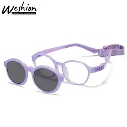 Round Kids Clip Sunglasses 3-8 Girls Boys Optical Glasses Lenses Flexible Silicone Frame Accessories And Strap 240419