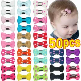 Hårklämmor Barrettes 10/50st Baby Girls Söta färger Satin Dot Bow Ornament Hair Clips Barn Sweet Plaid Barrettes Hairpins Kids Hårtillbehör 240426