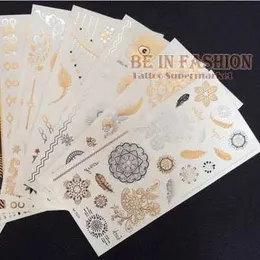 Tattoo Transfer 4pcs/lot Temporary Tattoo Sticker Fake Gold and silver Tatoo sheets Flash Henna Tatouage Metallic Tatto Aramex Tatuajes Dorados 240427