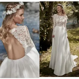 Boho Long Sleeves 라인 웨딩 드레스 Robe de Mariee Vintage Lace Top New Backless Long Sleeve Bridal Dress Chiffon Wedding Gowns YD