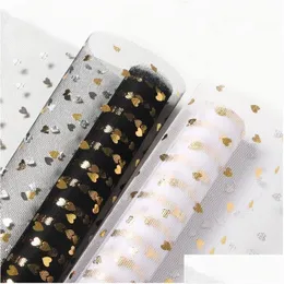 Parti Dekorasyonu 50cmx5y Love Star Glitter Tle Roll Makara El Sanatları Düğün Buket Sargısı Organza Sefli Geza Masa Runner Damla Teslimat Dhcbk