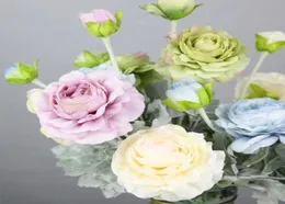 Bloom artificial fake peonies silk flowers backdrop for a wedding home decoration blue dahlia flowers lotus flocking leaves stem8029535