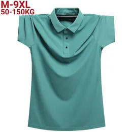 Plus size 9xl 8xl Men Polos Summer Alta qualidade masculino de mangas curtas de seda de seda de seda de cor sólida