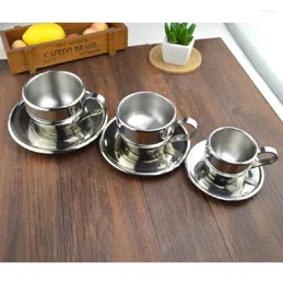 Mugs Stainless Steel Coffee Cup With Dish And Spoon Set Double-deck European Milk Tea Children's Mark Creative Cu