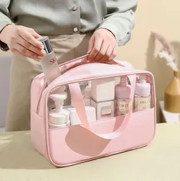 Yeni şeffaf makyaj torbası taşınabilir pu banyo torbası su geçirmez büyük kapasiteli depolama çantası pvc ekleme kozmetik çanta