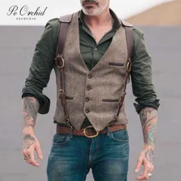 New designer Vintage Mens Vest Formal Waistcoat For Men Fashion Casual Business Groomsmen Wedding Colete Homem