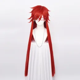 Wigs Kuroshitsuji Butler Butler Grell Sutcliff rosso lungo Dritti Resistenza di calore Sintetico Capice Wig con occhiali a catena del cranio