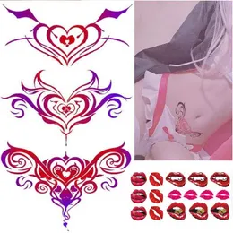 Tatuagem Transferência de coração Sexy Heart Design Tattoo Tattoo Adesivos Mulheres impermeabilizadas Tattoo Fake Art Sexy Simulation Navel Sticker Peito Pequeno 240426