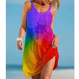 Rainbow Malural Drukuj damski sukienka mody midi lato seksowna plaża bohemian sleveveless sukienki eleganckie Sundress Hem 240422