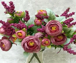 Роза 1 Букет 10 головы мини -искусственный шелковый цветок флорес невеста дома свадебные украшения фальшивый пион цветок18279840