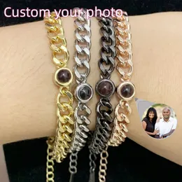 Plantas de 165 cm de pulseira cubana Círculo personalizado PO Bracelet personalizada Personalidade Memorial Aniversário Presente de Natal 240418