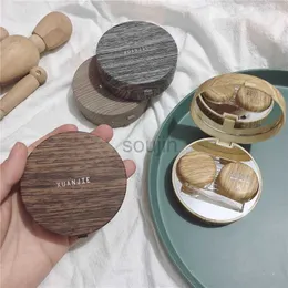 Contact Lens Accessories Imitation wood grain Round contact lens case with mirror storage box Lens container gift Cute Cartoon Eye contacts case d240426