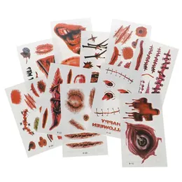 VI8Y Tatuagem Transferência de tatuagem 30pcs Halloween Tema Bloody Wound Tattoo Stickers impermeável maquiagem de face crianças Favoras de festa Decoração 240427