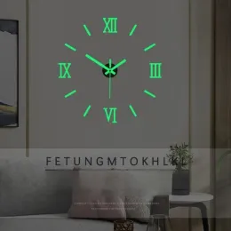 الساعة الأوروبية على مدار الساعة DIY Light Light Mute Digital Wall Clock غرفة المعيشة الإبداعية غرفة نوم لا لكمة ملصق جدار مزخرف