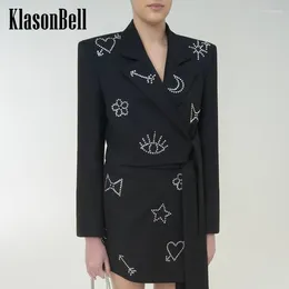 Рабочие платья 3.18 Klasonbell 2024 Spring Fashion Personalty Crystal Diamonds лента Короткое пиджак или боковая сплит