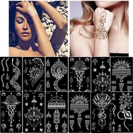 Tattoo Transfer 1pc Temporary Tattoo Stencil Indian Henna Hollow Tattoo Templates Body Painting Tattoo Inkjet Template Tattoo Stencil Stickers 240427