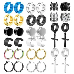 Stift 1/16 Paare Magnetische Bolzenohrringe Männer aus Edelstahl nicht piercing Cross Dangle-Hoop-Ohrringen Unisex CZ Magnet Clip auf dem Ohrring D240426