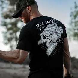 Herr t-shirts American Beard Warrior Tactical Skull Unisex T-shirt till Valhalla Cotton T-shirt kort slve o-hals t-shirt casual mens topp t240425