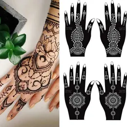 Tattoo Transfer 1 Pair Fashion Out Henna Stencil Temporary Hand Tattoos DIY Body Art Sticker Beauty Hand Decal Wedding Painting Makeup Tool 240427