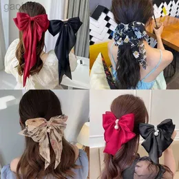 Saç klipsleri barrettes aishg kırmızı bowknot saç tokası moda kadın saç klipli kumaş Kore tarzı uzun şerit kelebek saç tokası saç aksesuarları 240426