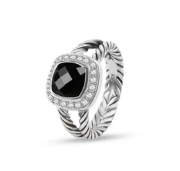 Bandringar Twisted Rings Prismatic Black Womens Fashion Sier Plated Micro Diamonds Trendy Versatile Styles Drop Delivery DHGARDEN DHM9G5721912