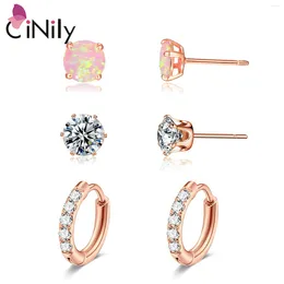 Studörhängen Cinily 3 Par Multcolor Opal Earrings/CZ Liten Round Rose Gold Plated Fashion Jewelry for Women Girls Sets