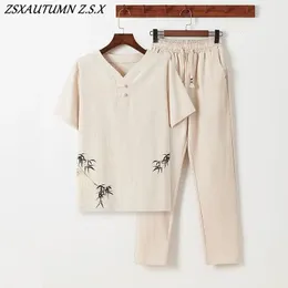 Abito tangenziale in stile retrò cinese set di pantaloni top tee tè in lino zen kung fu uniformi di moda orientale pantaloni a maglietta sciolta