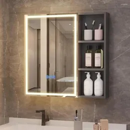 Scatole di stoccaggio LED Organizzatore a parete con mobile a specchio da bagno RGB con luci regolabili in vetro ad alta definizione