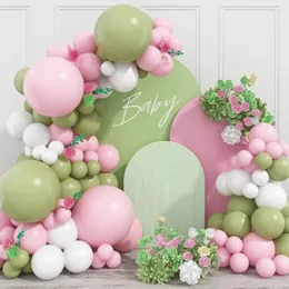 Decoração de festa 79pcs rosa verde kit de arco de balão de látex branco verde para o aniversário de casamento do chá de bebê