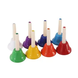 8pcs Handbell Hand sino de 8 notas coloridas crianças crianças brinquedos musicais instrumentos de percussion Crystal Singing Bowl Set Meditation