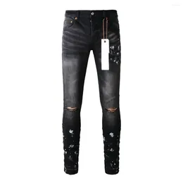 Женские брюки Высококачественное 2024 Purple Roca Brand Jeans Street Black Paint Старая ремонт низкий выпуклый узкий тощий 28-40 размер