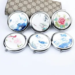 1pc Compact Round Foldable Portable Double-sided Cosmetic Mirror flower bird pattern lovely Mirror paint the browsr Makeup Tools