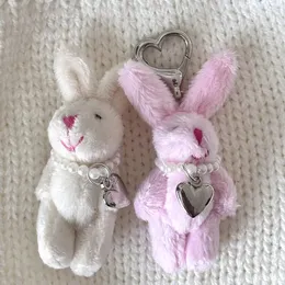 Y2K Handmade Pink Rabbit Keychain Love Heart Beaded Key Ring Plush Doll Backpack Pendant Lobster Clasp Buckle Chains Gifts 240416