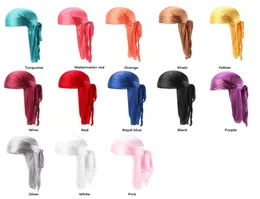 Fasce per cesti Whole Durag Men Solid Color Silk Durag Bande per capelli di moda turbante traspirante 13pcspackage 2302174290222