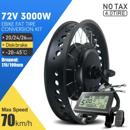 Part snow ebike Conversion Kit 72V 3000W Non Gear Rear Cassette Hub motor Wheel 5570KM 20 26Inch 4.0 Tyre For Electric Fat Bike Kit