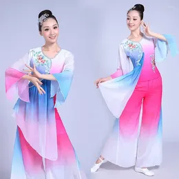 Stage desgaste em estilo chinês hanfu clássico yangko roupas femininas fã dança de dança nacional de performance nacional roupas quadradas