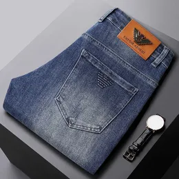 Осень/зима 2022 глубокие голубые джинсы Мужчина Гонконг модный бренд Slim Fit Elastic Feet Джинсовые штаны
