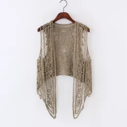 Camisas assimétricas Cardigan Open Summer Beach Boho Hippie People Style Crochet Knit Bordoury Blouse colete sem mangas 2021