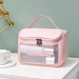 PU Flip Cosmetic Bag PVC PVC Transparent wasserdichte Toilierte Tasche Tragbarer Duschbeutel Großer Kapazität Tragbarer Aufbewahrungsbeutel