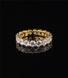 Ringos de cluster Luxury 925 Sterling Silver Configurando pavimento completo Eternity Band Engagement Wedding for Women Diamond 18k Yellow Gold Jewe6684073