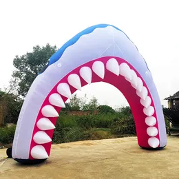 8m width (26ft) Custom Outdoor Activity Inflatable Shark Mouth Arch With Blower Animal Archway For Ocean Event Advertising