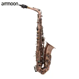 Saxofon Professional EB Eflat Alto Saxofon Sax Red Bronze Bend Abalone Shell Key Carve Mönster med fallhandskar