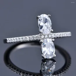 Cluster Rings Real S925 Silver Oval Women's 4 6mm Double Main Diamond Ring Female 5A Zircon Original Design Luxury Jewelry Girl Gift